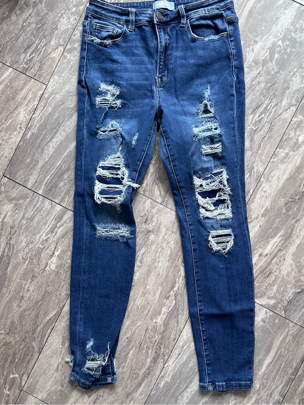 Vervet Distressed Dark Blue Women's Skinny Jeans 30